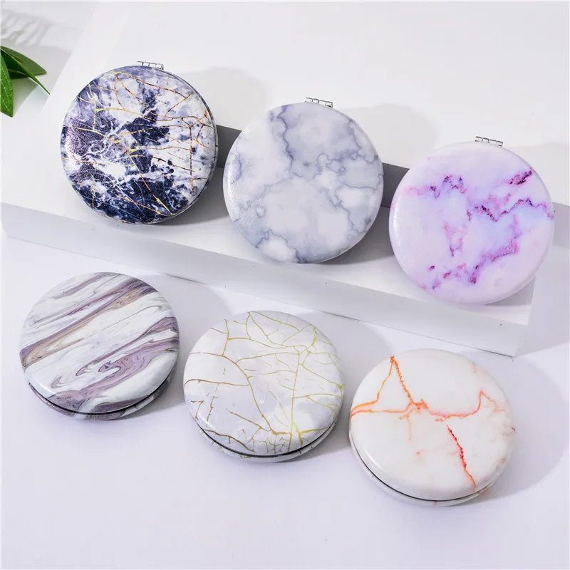 TSHOU844 Marble Pattern Portable Double Sided Mirror Foldable Pocket Makeup Mirror Women Girls Beauty Mirrors