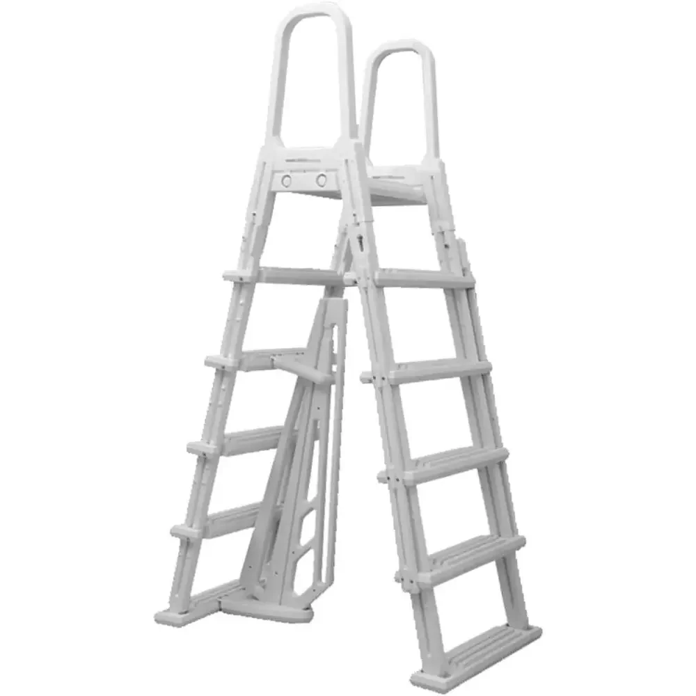 Adjustable 48-54 Resin Above-Ground Pool Entry with Anti-Slip Steps, Safety Platform, and Dual Handrails
