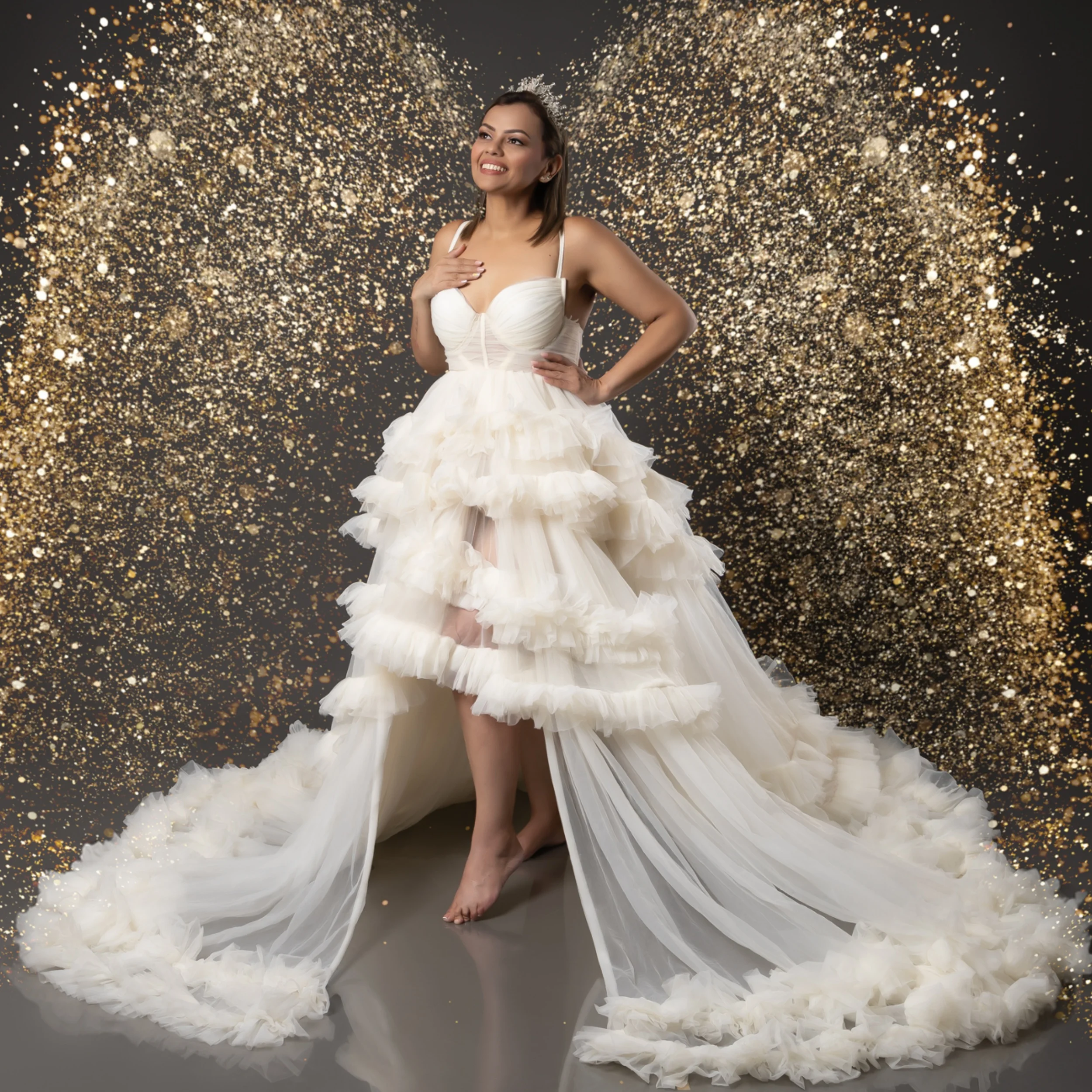 

Boho Iovry Maternity Dress for Pregnancy Customized Sweetheart High Low Babyshower Robe Tiered Pleat Photoshoot Prom Party Wear