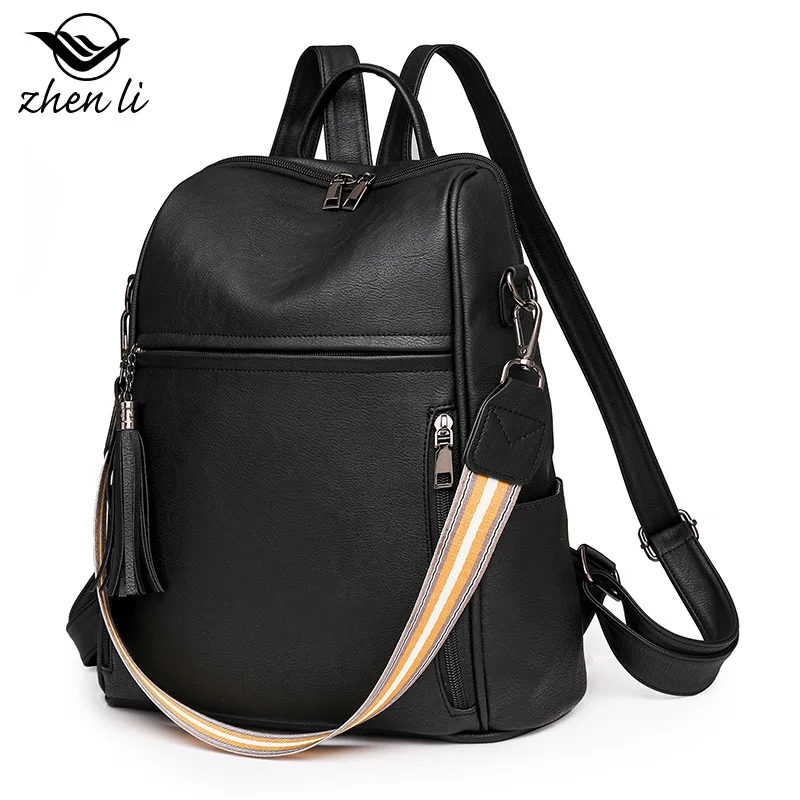 حقيبة ظهر من جلد البولي يوريثان الناعم للنساء، سعة تخزين كبيرة للكمبيوتر، حقيبة ظهر محمولة باليد بكتف واحد للنساء #5