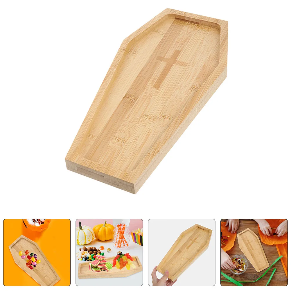 

Halloween Coffin Platter Wooden Tray for Food Serving Coffin Shaped Platter Dessert Displaying Holder Snack Tray Fruit Serving