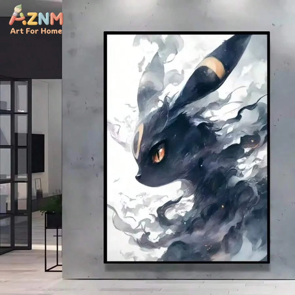 AZNM Watercolor Eeveelutions Canvas Print Unframed Umbreon Flareon Jolteon Espeon Leafeon Anime Wall Art Poster