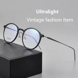 Retro Round Men Glasses Frame Optical Computer Eyeglasses Anti Blue Ray Pure Titanium Optical Prescription Frame Glasses