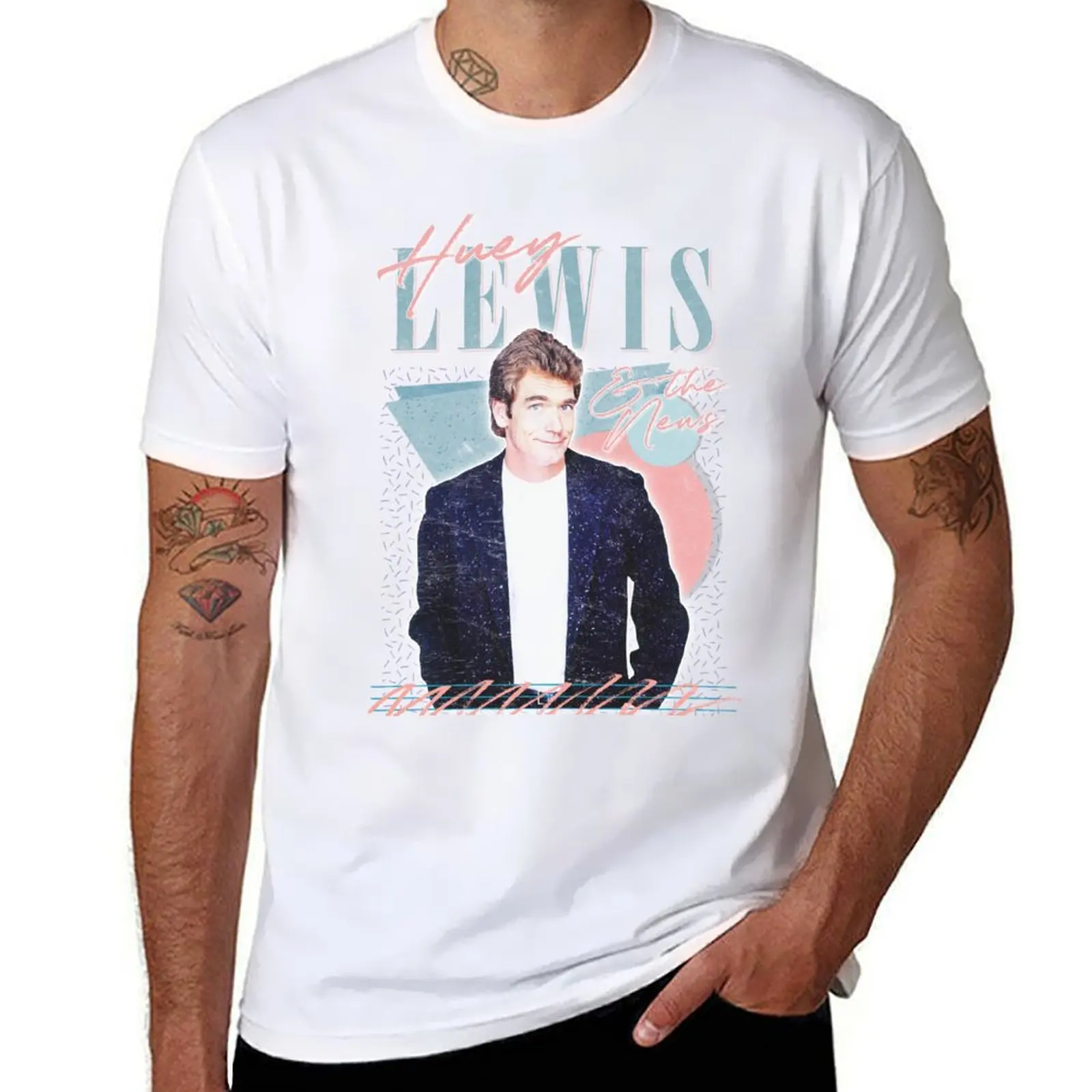 

Huey Lewis & The News // 80s Retro Faded Style Design T-Shirt Work Basic Short Sleeve Top