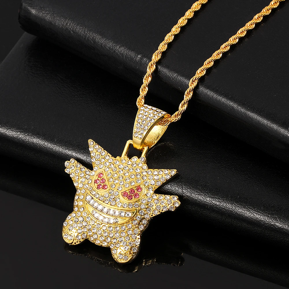 Gengar Anime Character Necklace Rhinestone Hip-hop Style Pendant Creative Personality Accessory for Friend Party Gift