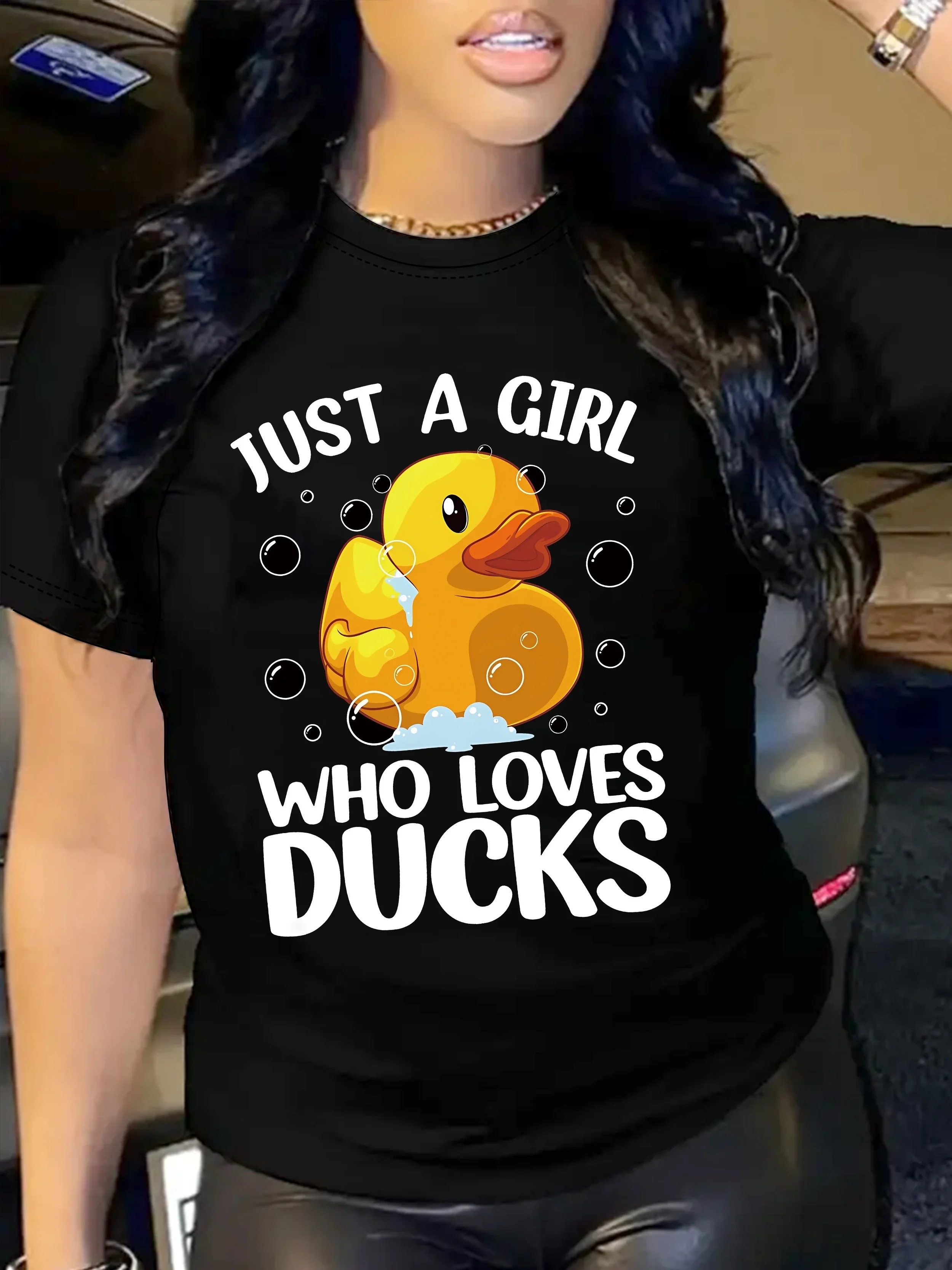 

Ducks Print Crew Neck T-Shirt, Casual Short Sleeve Top For Spring & Summer, Women's Clothing shirts
