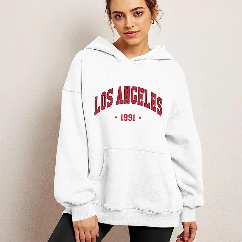 

YRYT Women's Hoodies Letter Graphic Print Drawstring Vintage Drop Shoulder Sweatshirt Thermal Long Sleeve Pullover Sweatshirt