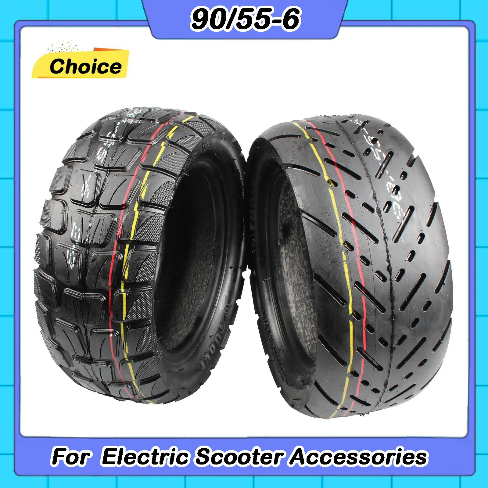 TUOVT 90/55-6 Tubeless Tyre Thickened Off-road and Road Tire Vacuum Tire for Electric Scooter Accessories