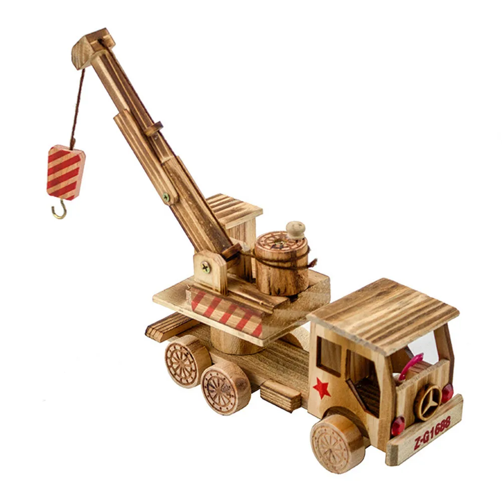 

1pc Wooden Simulation Crane Retro Excavator Tractor Hand Made Wood Toy Home Ornaments for Kids Children