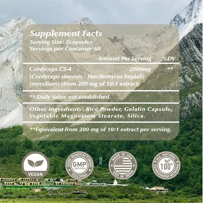 Cordyceps Capsules - Promotes Overall Health, Enhances Immune Function, and Boosts Energy, Focus, and Stamina