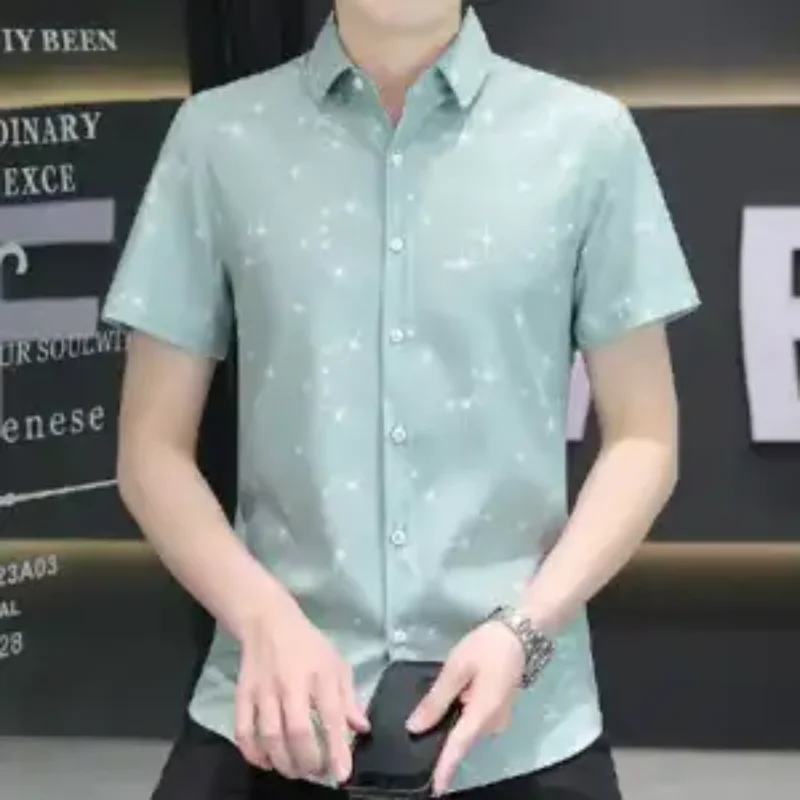 

Men's Ice Silk Stretch Shirt Summer Cool Anti Wrinkle Short Sleeve Casual Slim Blouse