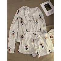 3Pcs Women Pajamas Set Cute Mickey Mouse Sleepwear Summer Autumn Cartoon Home Clothes Nightshirt Set