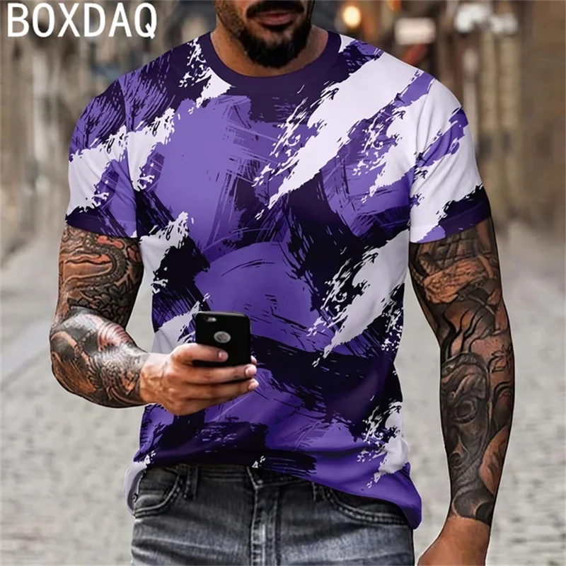 Vintge Colorful Print T-Shirt Fashion Harajuku Casual Tops Plus Size Men Summer Short Sleeve T-Shirt 2024 Summer New