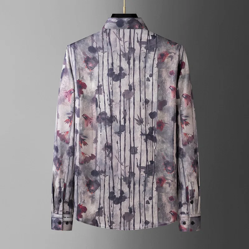 High Quality Autumn Art Printed Men's Shirt Slim Fit Long Sleeved Casual Business Social Shirts Versatile Office Streetwear Tops