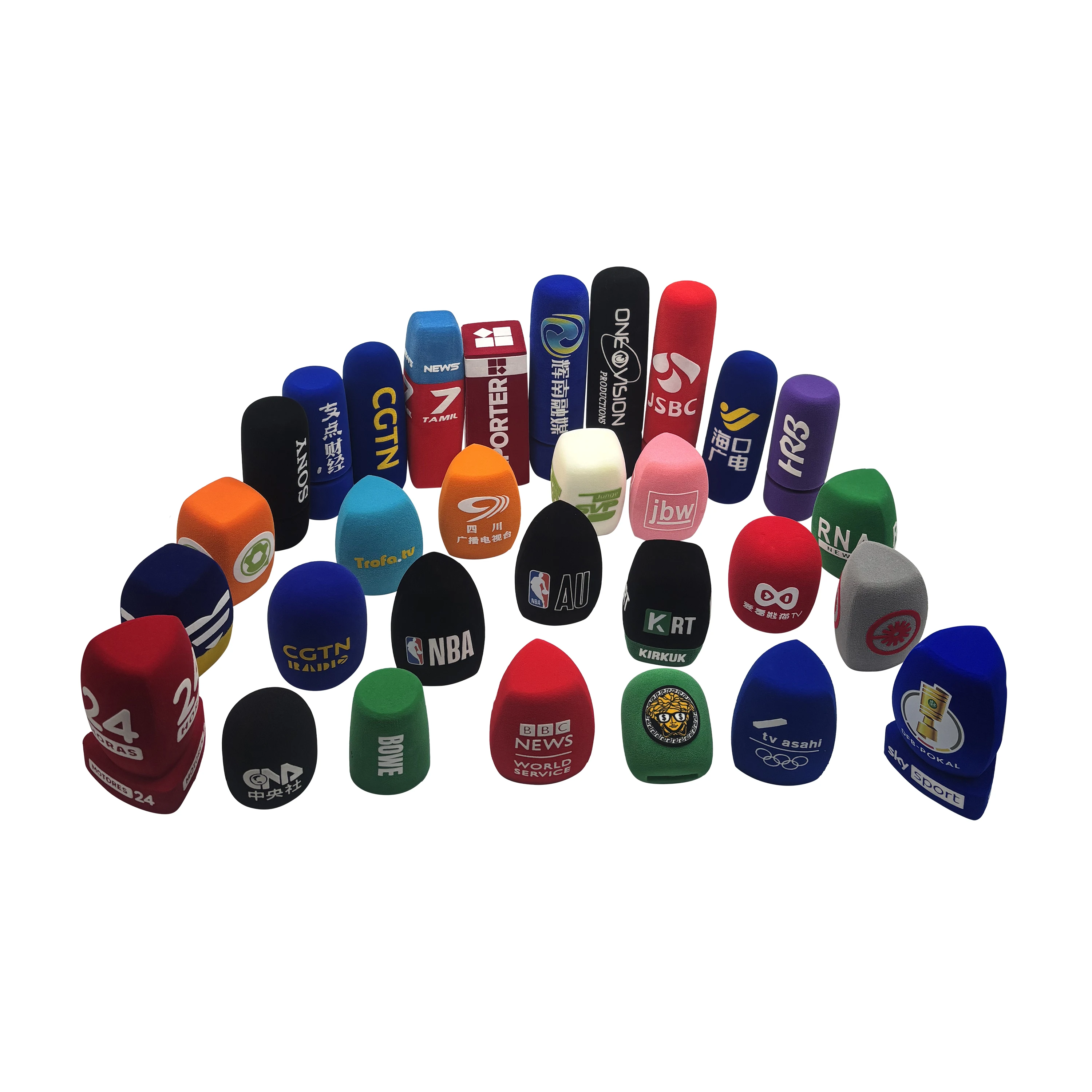 

Customized Microphone Windshield Logo Flocking Mic Sponge Printing Covers Foam Windscreen For TV Stations Reporters Interview