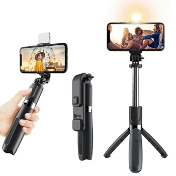 Taşınabilir kablosuz Selfie sopa Tripod standı ışık Bluetooth uzaktan uzatılabilir Tripod cep telefonu Tiktok canlı akışı için