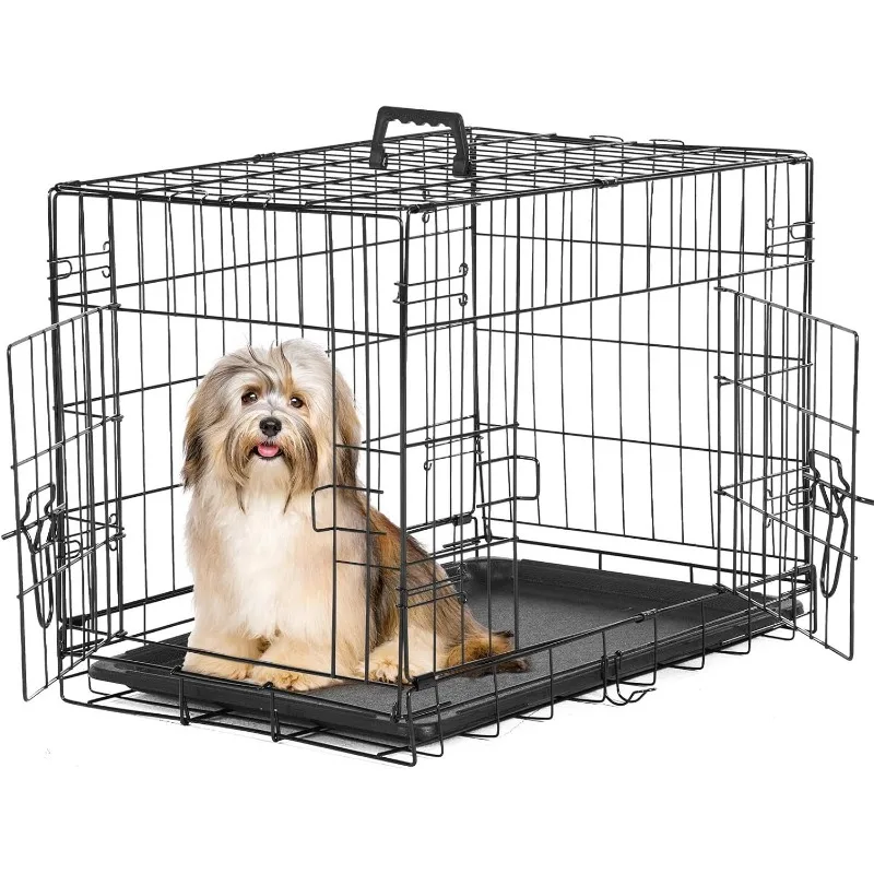 

Sweetcrispy 24-Inch Double-Door Iron Dog Crate – Heavy-Duty Metal Kennel with Secure Locks, Foldable Design, & Removable Tray