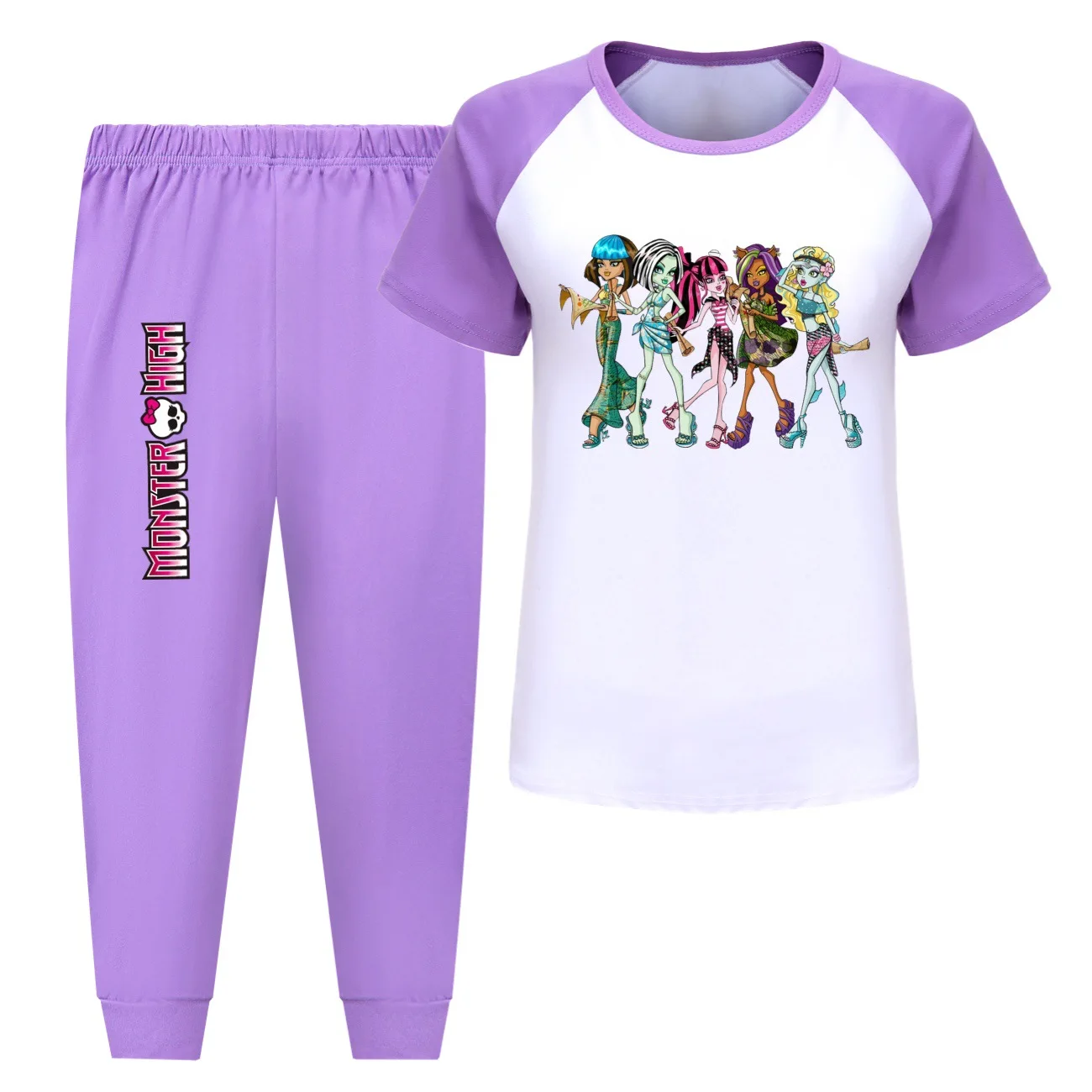 

Monster High Costume Kids Cartoon Casual Pyjama Baby Girls Short Sleeve T Shirt Pants 2pcs Sets Teenager Boys Sleepwear