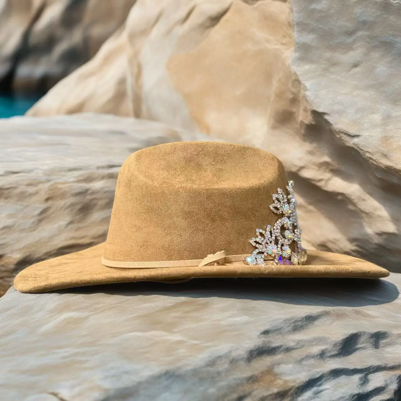 홍루안 글리터 코스튬 모자 성인용 & 카우보이 모자 여성용 라인스톤, 카우보이 코스프레 여성 액세서리 & 카우걸 캡