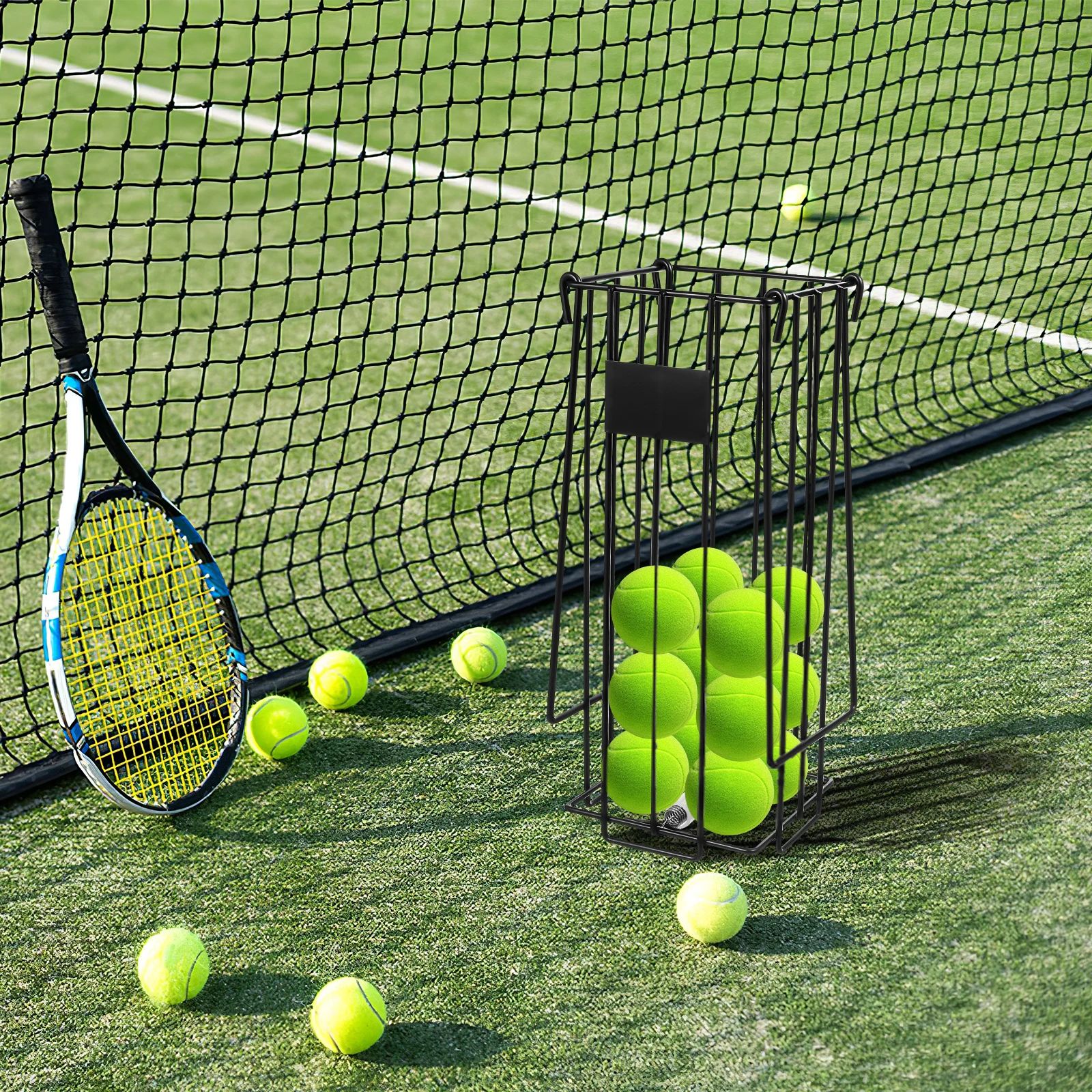 كرة التنس المحمولة المسترد الفولاذ المقاوم للصدأ اضغط لأسفل المنتقى لمنظم سلة التخزين بيكلبول كرة السلة #1