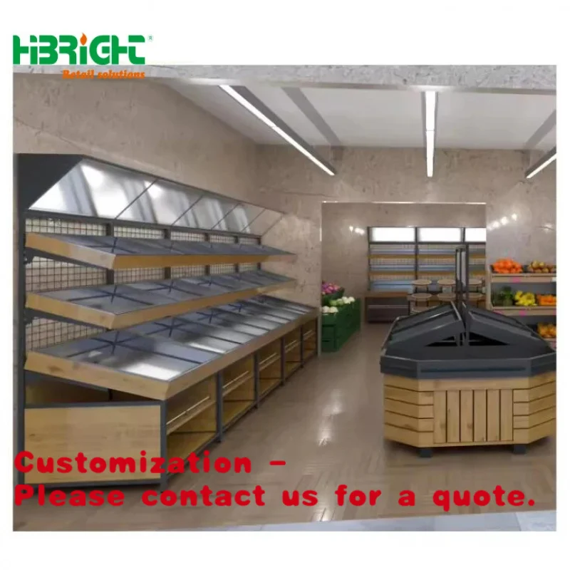 

Customize.Supermarket Grocery Store Wood Metal Fruit Vegetable Produce Display Rack Cabinet Gondola Shelf Sale