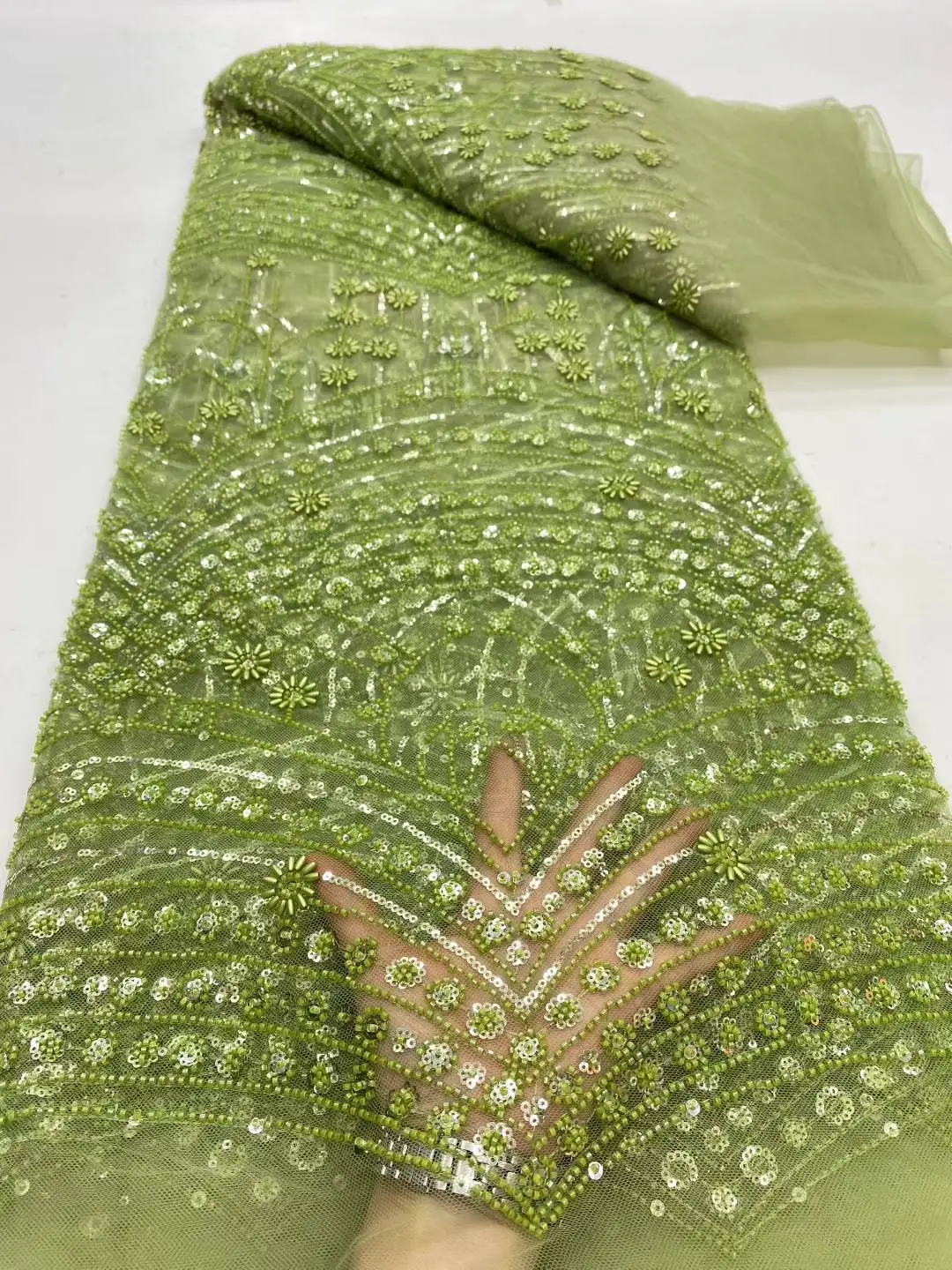 

Luxury African Tulle Lace Fabric 2025 High Quality Beaded Sequins Bridal Embroidery Lace Nigerian French Tulle Lace For Wedding