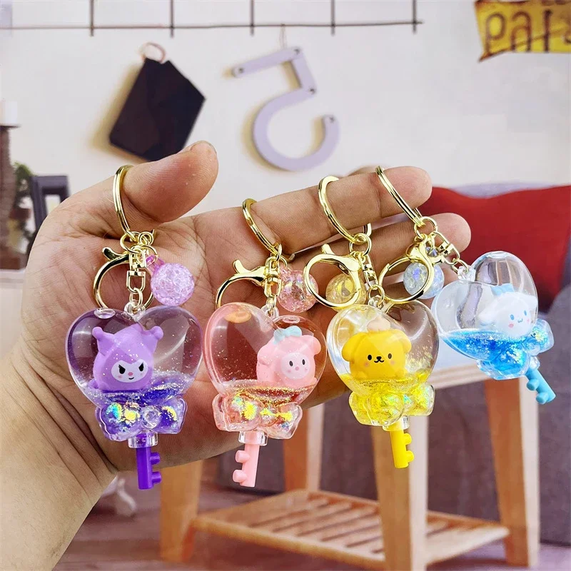

Sanrio Cinnamoroll брелок для ключей женский милый мультфильм Куроми акриловый ключ «Любовь» бутылка зыбучих песков брелок сумка автомобильный брелок