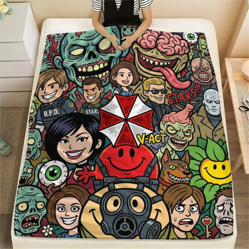 Resident Evil Flannel Blanket Trendy Print Fit For Bed Sofa Bedroom Chair Picnic Travel -HE85