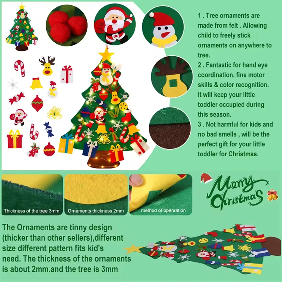 DIY Felt Christmas Tree Christmas Decoration for Home Navidad 2026 New Year Christmas Ornaments Santa Claus Xmas Kids Gifts