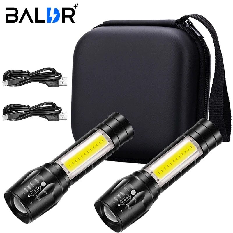 BALDR Mini Rechargeable LED Flashlight COB+XPE Portable Torch Zoomable Light Tactical Flashlight outdoor Camping Fishing Lantern