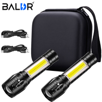 BALDR Mini Rechargeable LED Flashlight COB+XPE Portable Torch Zoomable Light Tactical Flashlight outdoor Camping Fishing Lantern