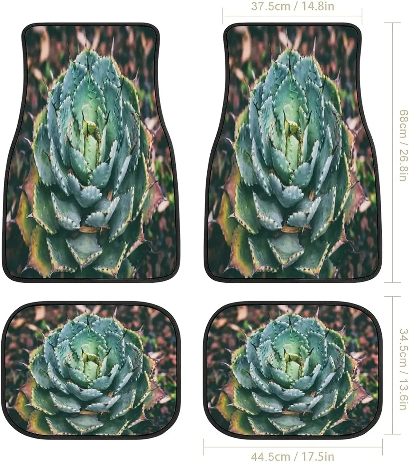 Small Cactus Plant Blue Car Mats Front&Rear 4-Piece Full Set Carpet Car SUV Truck Floor Mats with Non Slip Back