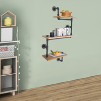 Storage Rack, 3 Tier Wood Wall Shelves with Metal Rack, 3-tier Floating Storage Shelf for Living Room, Bedroom, Kitchen, Office