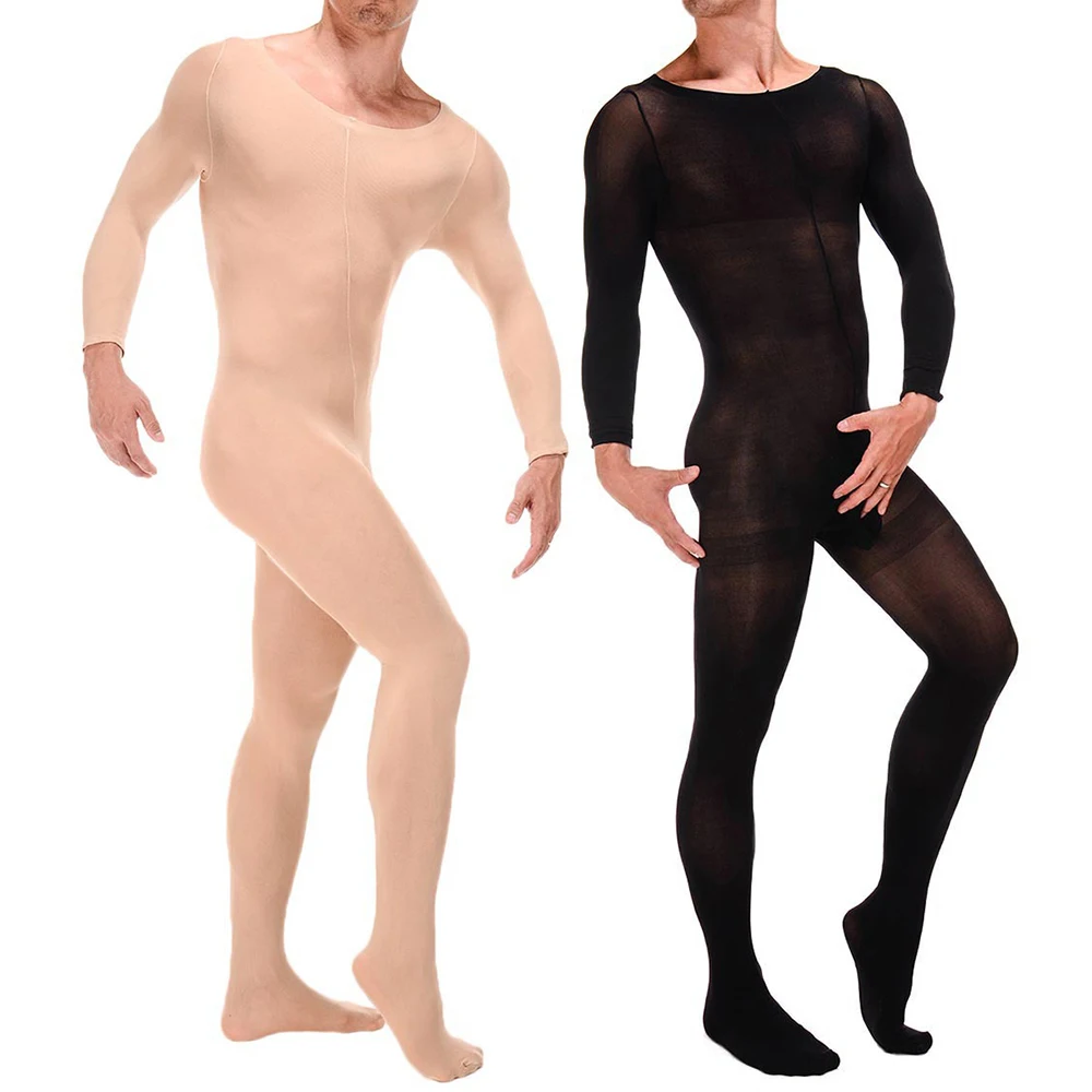 Full Body Mesh Bodysuit For Men High Elastic Pantyhose Body Stockings See Through Teddies Jumpsuits Male Sheer Erotic Lingerie