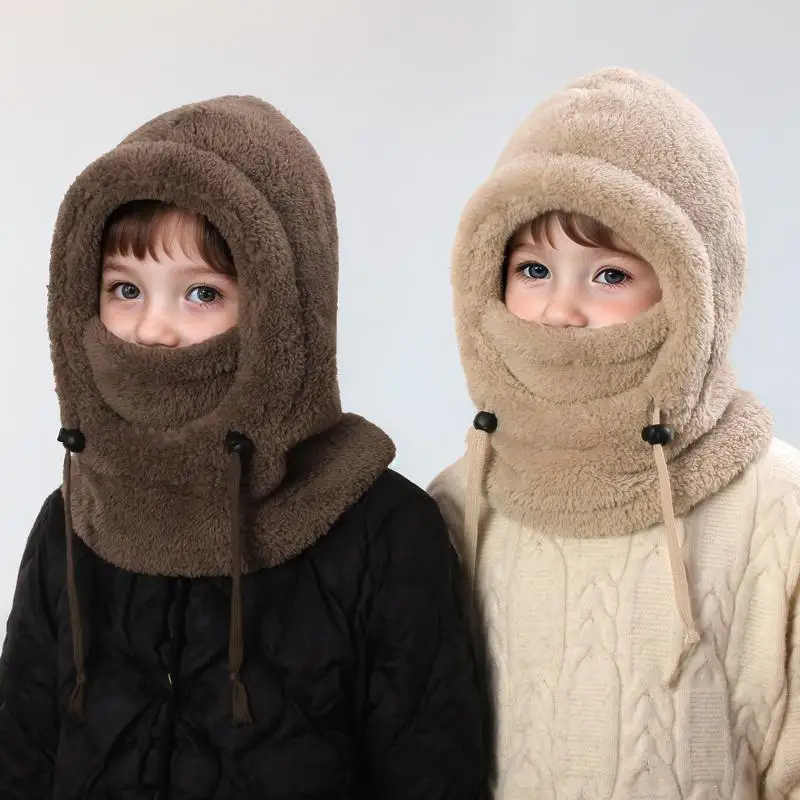 Kid Plush Balaclava Hats Windproof Warm Hat Scarf Adjustable Neck Cover Ear Protection Cap