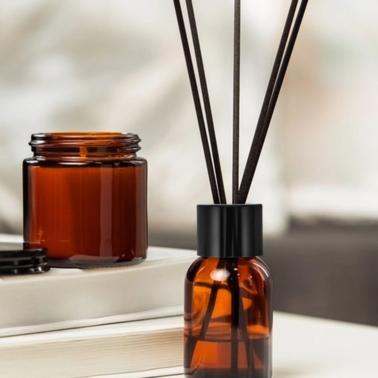 

10pcs Aromatherapy Diffuser Caps Black Reed Stoppers Glass Lids Replacement Empty Fragrance Jar Tops Durable Sealing DIY Craft