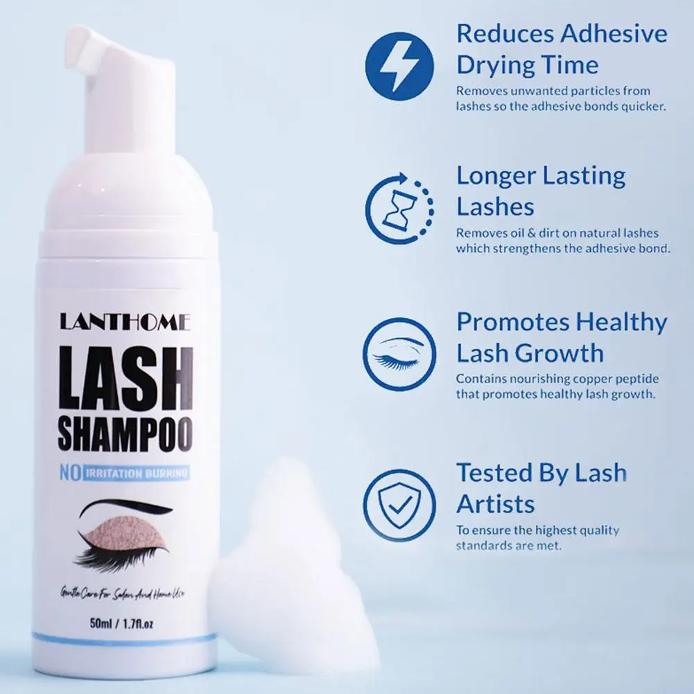 Shampoo De Extensão De Cílios Para Limpeza Profunda, Kit De Escova, Limpador De Espuma, Extensão De Lash, 1.69fl.oz, Salon Hom N3L6