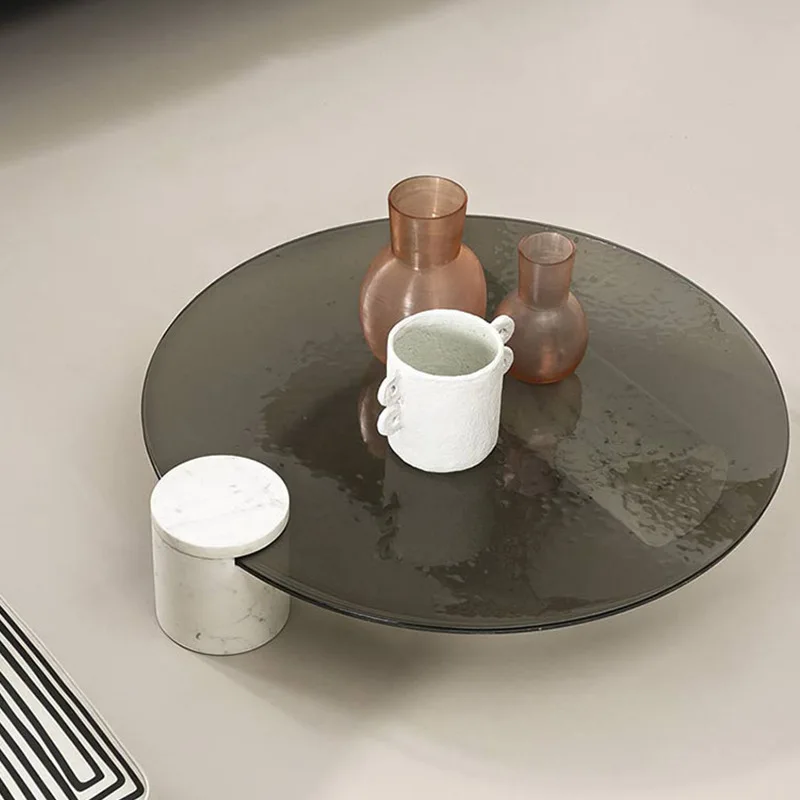 

Round glass coffee table Modern water ripple tempered glass Living room Small apartment Round tea table Simple glass table