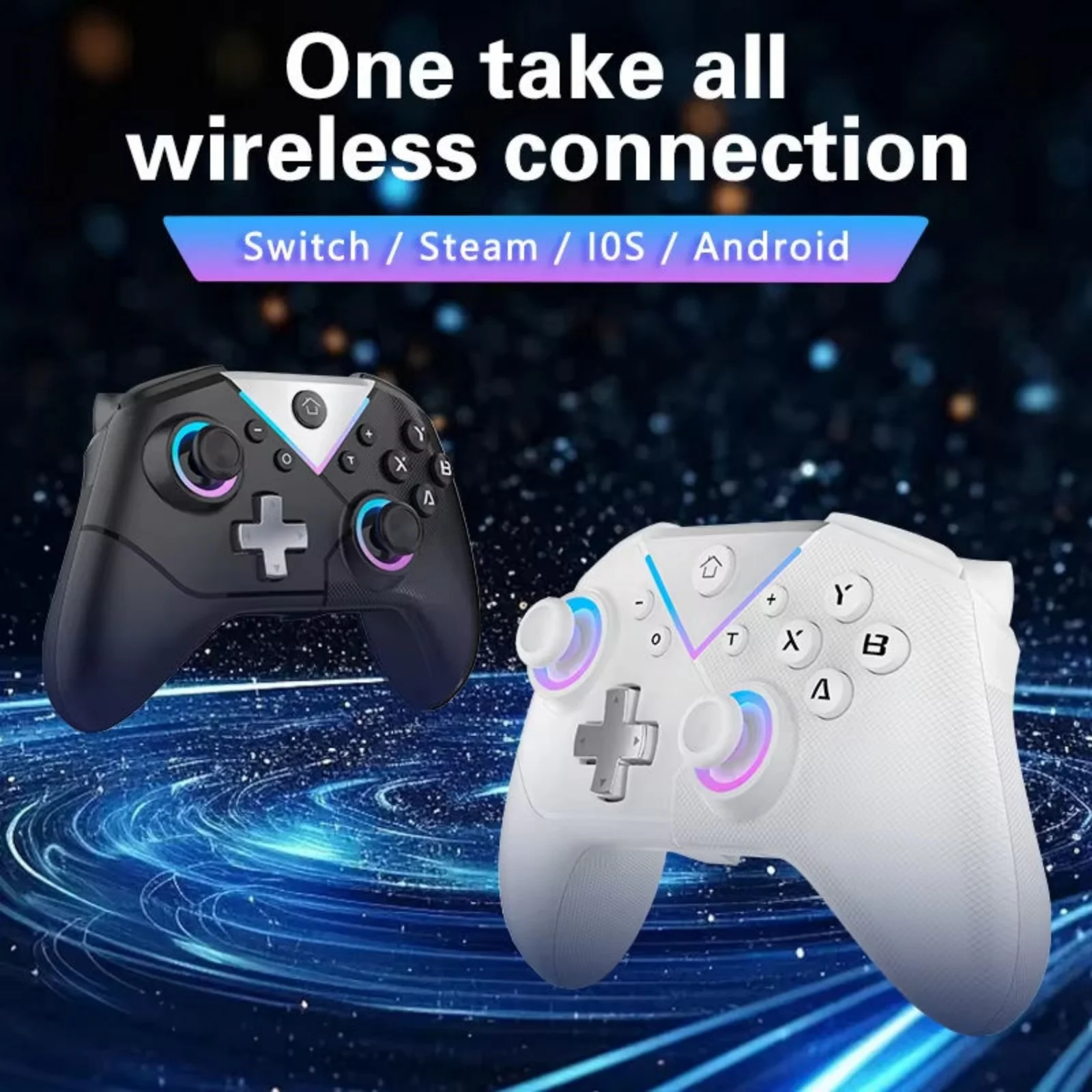 GAMROMBO Game RGB Wireless Controller For Switch Lite/OLED,PC BT Gamepad W/Hall Effect,Turbo, Macro,6 Gyro Axis,Vibration Motors
