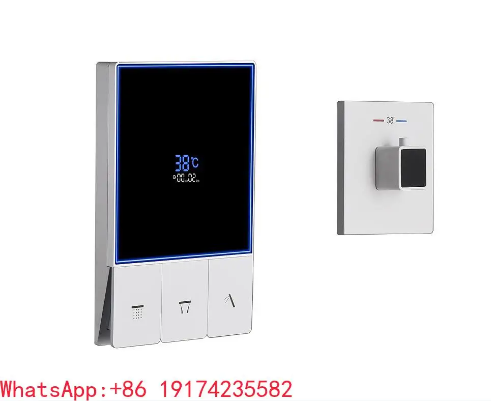 Newest White Solid Brass Concealed Thermostatic 3 Way Shower Diverter Mixing Valve With Smart Digital Temperature LED Display
