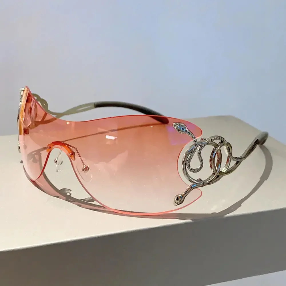 Gafas de sol sin montura Y2k para mujer, lentes con gradiente, elegantes, para exteriores, diseño de marca de lujo, montura de Metal