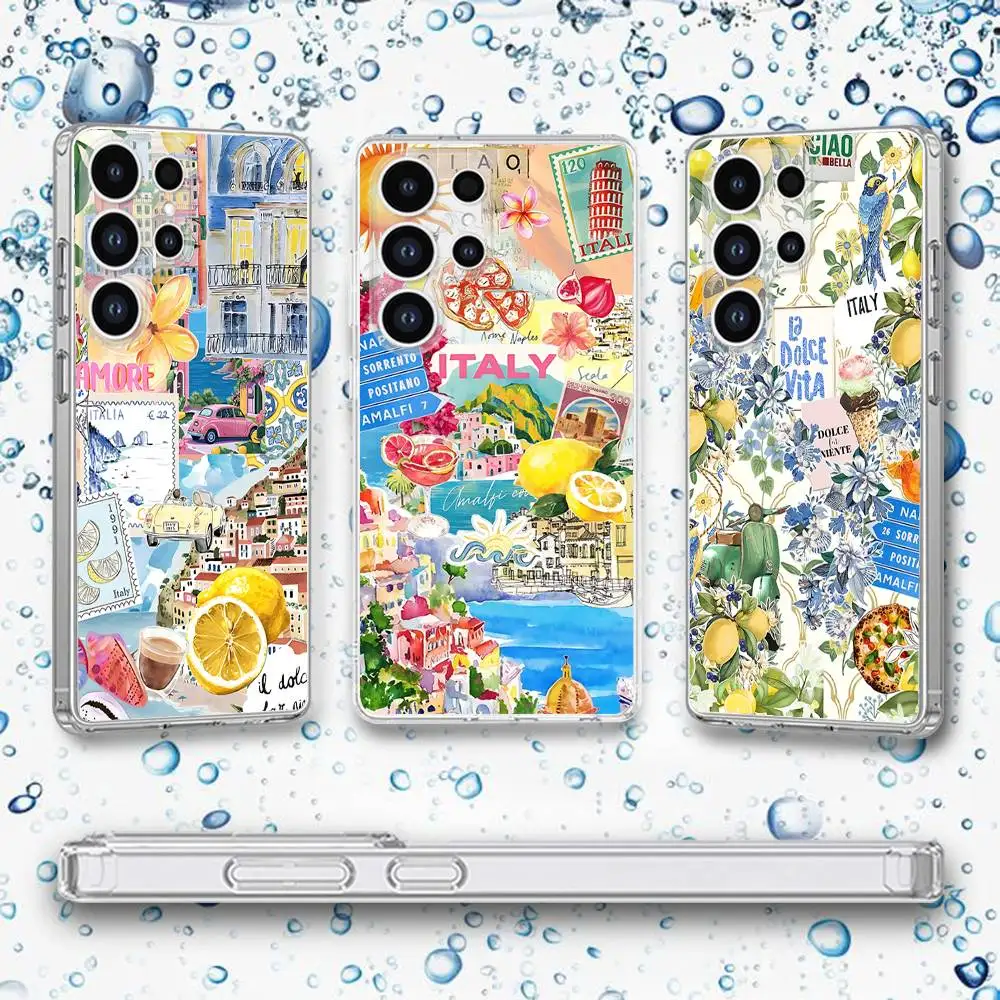 Funda de teléfono con paisaje costero vino limón Italia para Samsung Galaxy A,71,70,52,51,40,31,50,50S,30S,21S,12,10,Note20ultra Clear