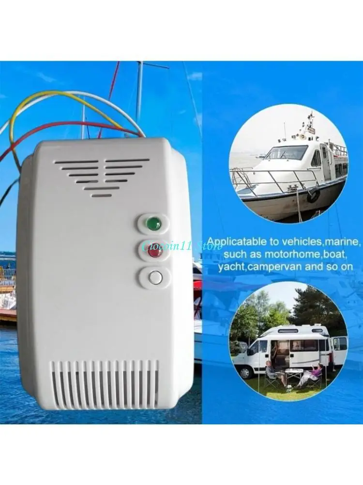 

Y1UB 12V Gas Leak Alarm with Audible Visual Alert System Plastic for Marine Use