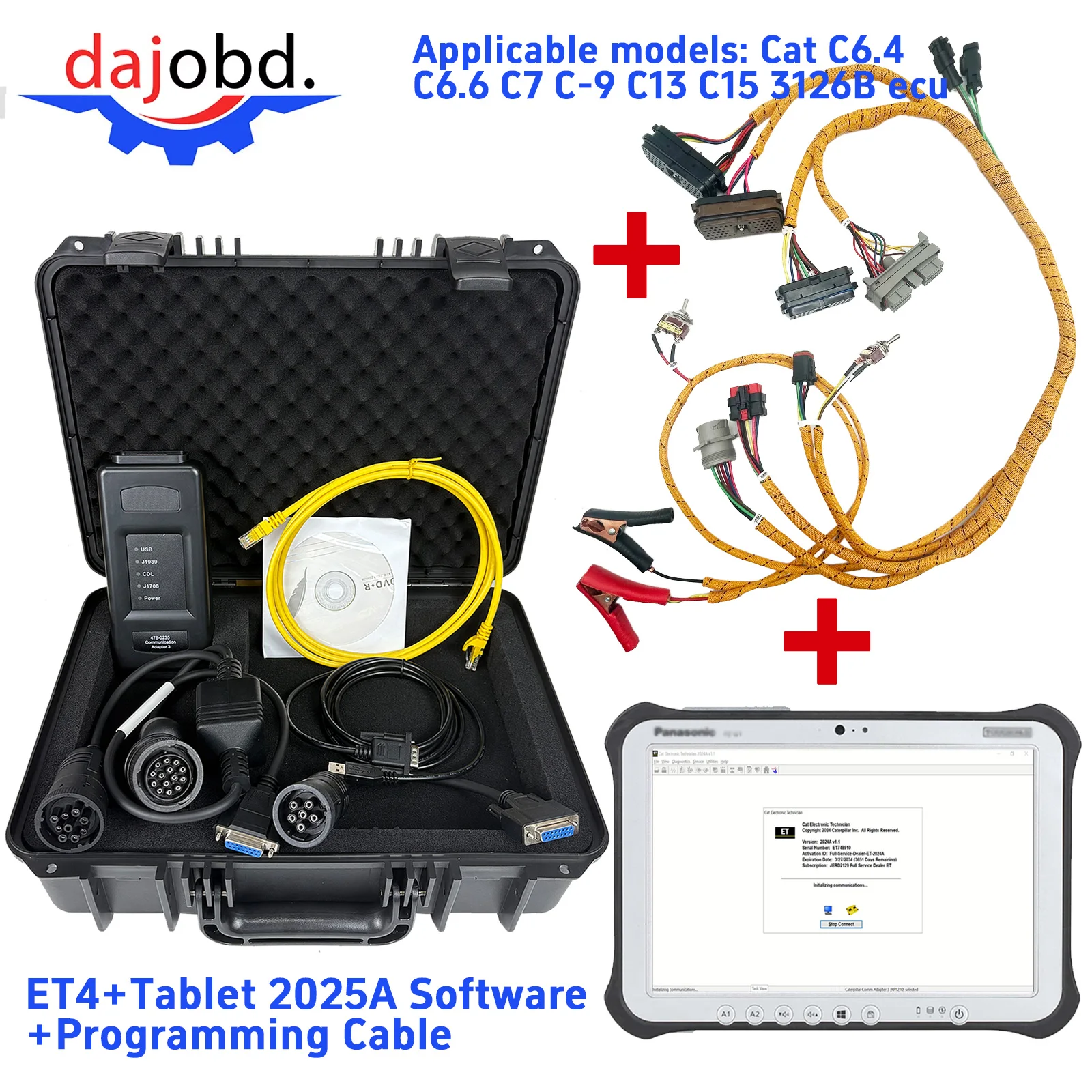 CAT ET4 Heavy Truck Excavator Diagnostic Tool with Tablet/laptop 2025A Software Ethernet Programming Cable for Caterpillar Duty