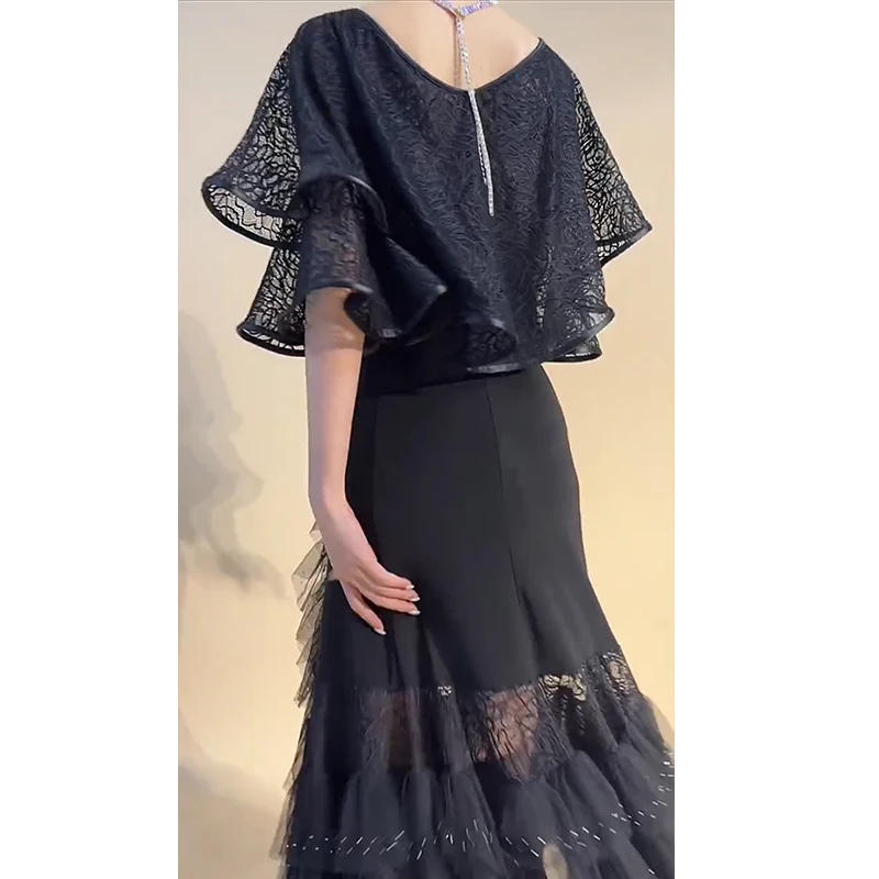 Sukienki do tańca towarzyskiego damskie 2025 czarne koronkowe topy spódnica walc trening występ sukienki damskie studniówka sukienka konkursowa
