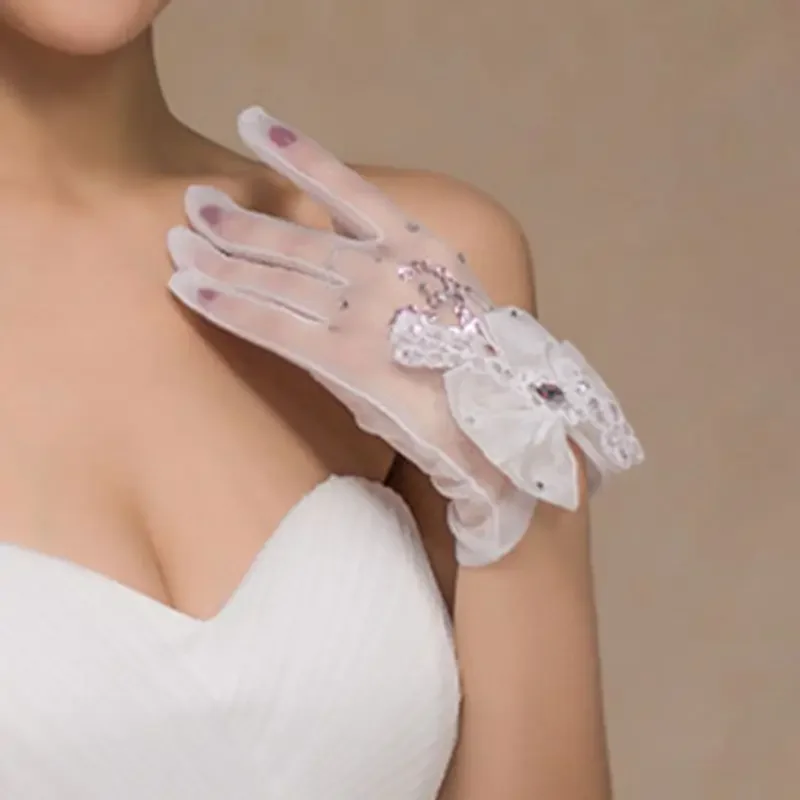 New Arrival Ivory Bridal gloves Ginger with Crystals Cheap Wedding gloves Wrist Length image 3