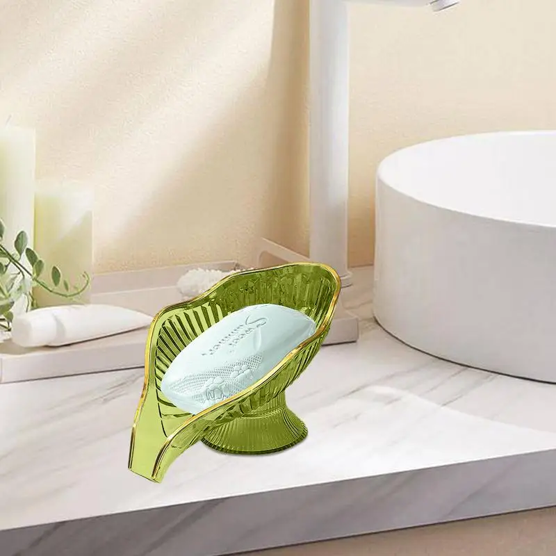 Self Draining Soap Holder Leaf Shape Soap Dish Easy Clean Soap Holder Soap Tray Self Draining Extend Soap Life For Shower Sink