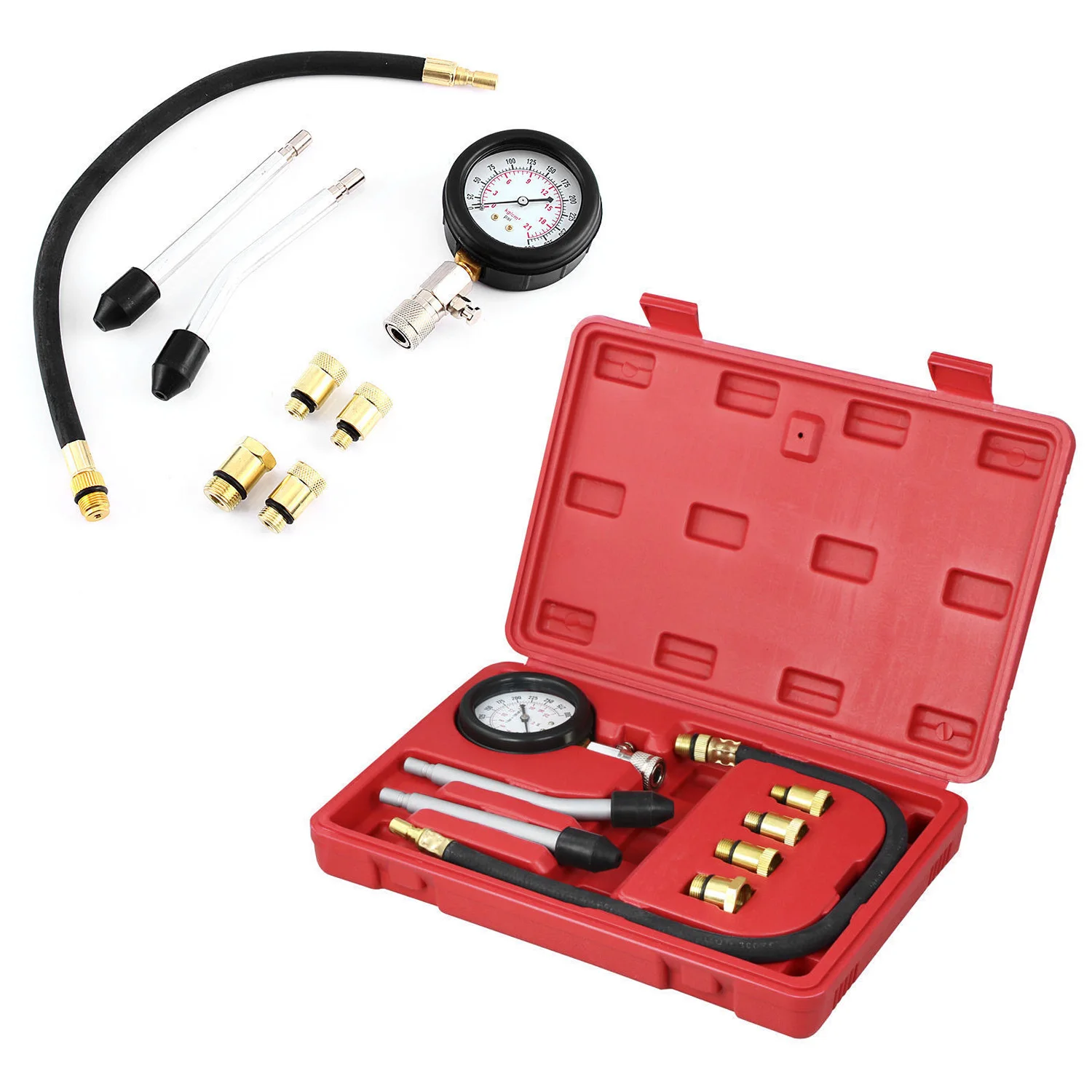 /Petrol /Engine /Compression Tester Gauge Kit 0-300 PSI With Brass Spark Adapters For Car Motorcycle Automotive Diagnostic