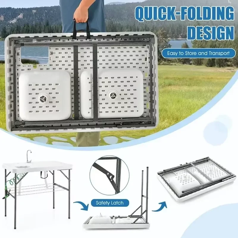 Portable Plastic Folding Fish Cleaning Table Outdoor Camp Fillet Station Durable Workbench for Gutting and Preparing Fresh