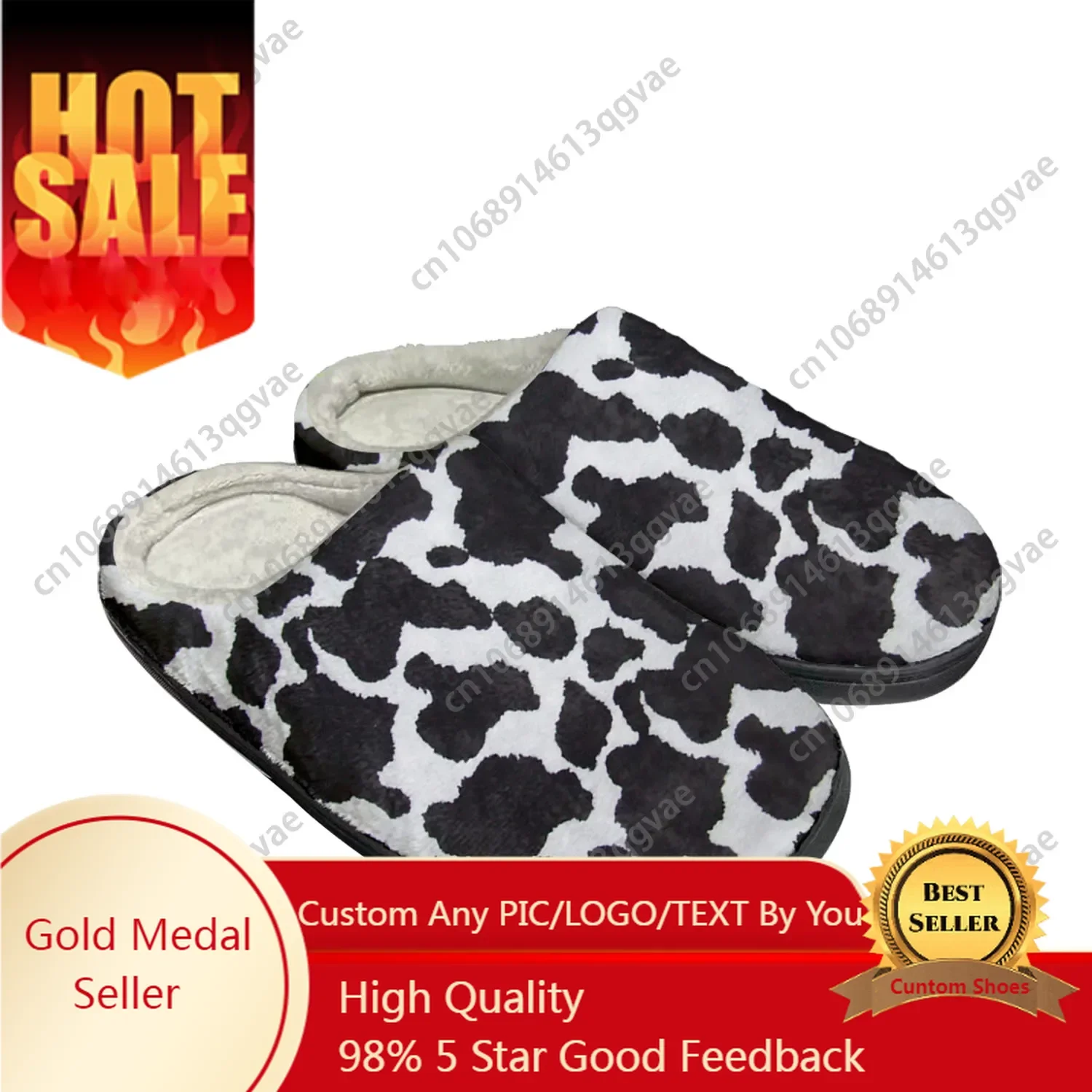 Cow Print 3D Pattern Home Cotton Custom Slippers Mens Womens Sandals Black White Printed Plush Bedroom Shoes Thermal Slipper